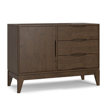 Solid Wood 42 inch Wide Mid Century Modern 3 Drawer Sideboard in Walnut Brown