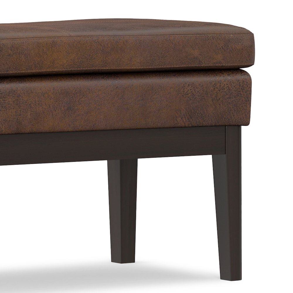 Mid Century Ottoman Bench In Distressed Chestnut Brown Vegan Faux Leather