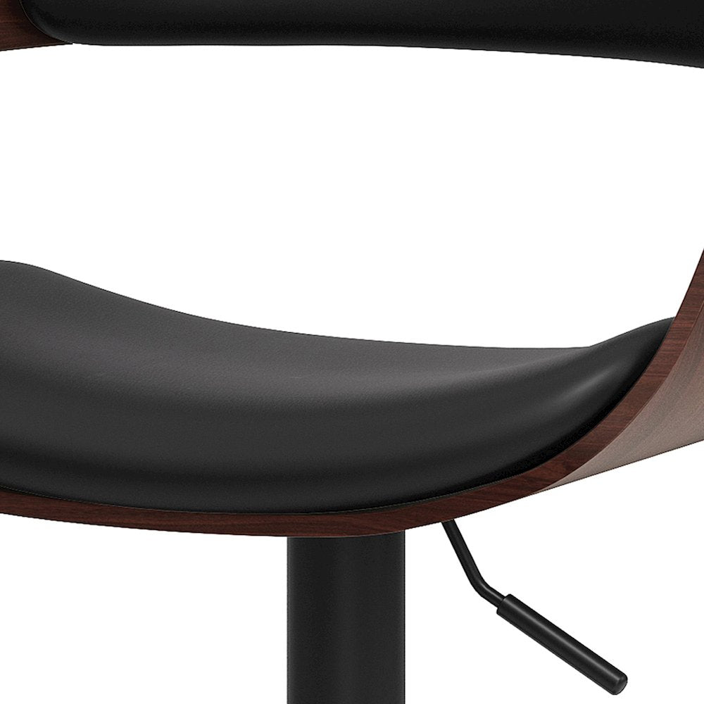 Archer Bentwood Adjustable Swivel Bar Stool In Black Vegan Faux Leather