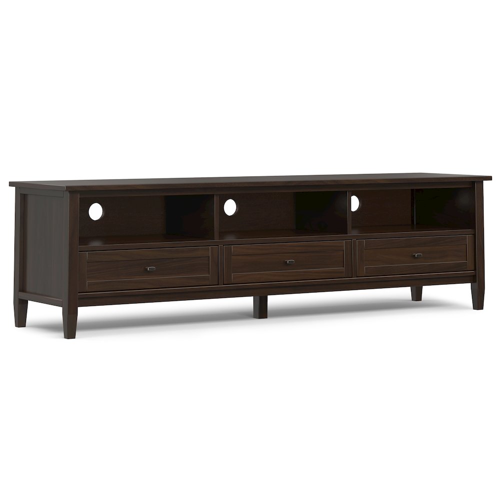 72 Inch Low Tv Media Stand In Tobacco Brown For Tvs Up To 80 Inches