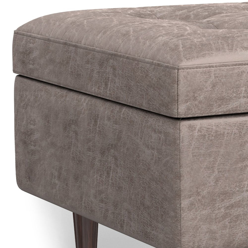 Small Coffee Table Storage Ottoman In Distressed Grey Taupe Vegan Faux Leather