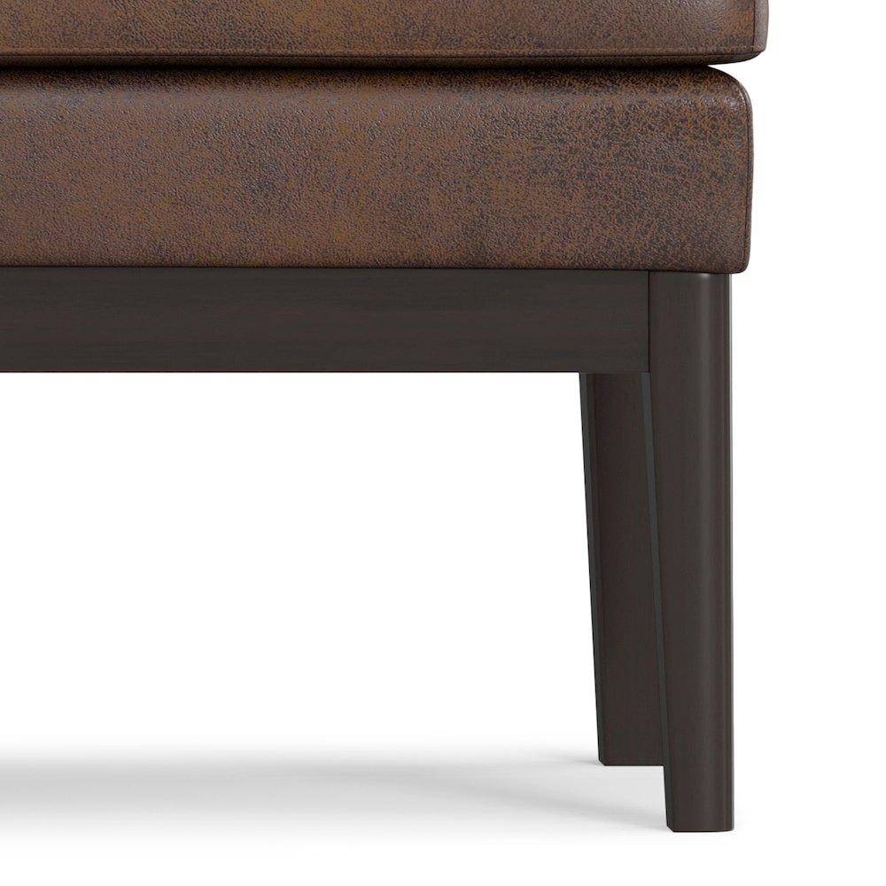 Mid Century Ottoman Bench In Distressed Chestnut Brown Vegan Faux Leather