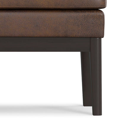 Mid Century Ottoman Bench In Distressed Chestnut Brown Vegan Faux Leather