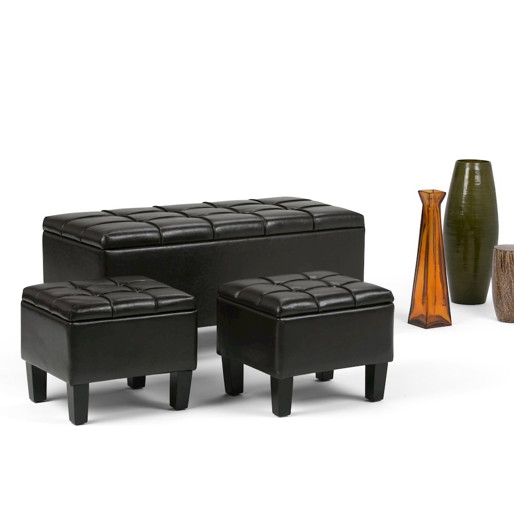 Dover 3 Piece Storage Ottoman In Tanners Brown Vegan Faux Leather