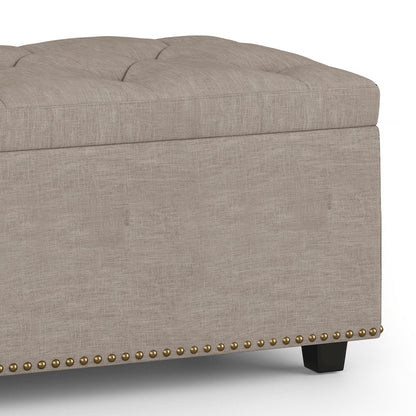 Hamilton Lift Top Rectangular Storage Ottoman in Natural Linen Look Fabric