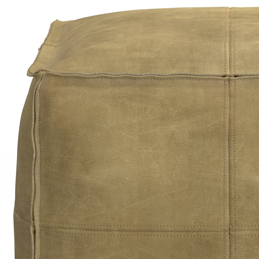 Sheffield Square Pouf In Distressed Sandcastle Genuine Leather