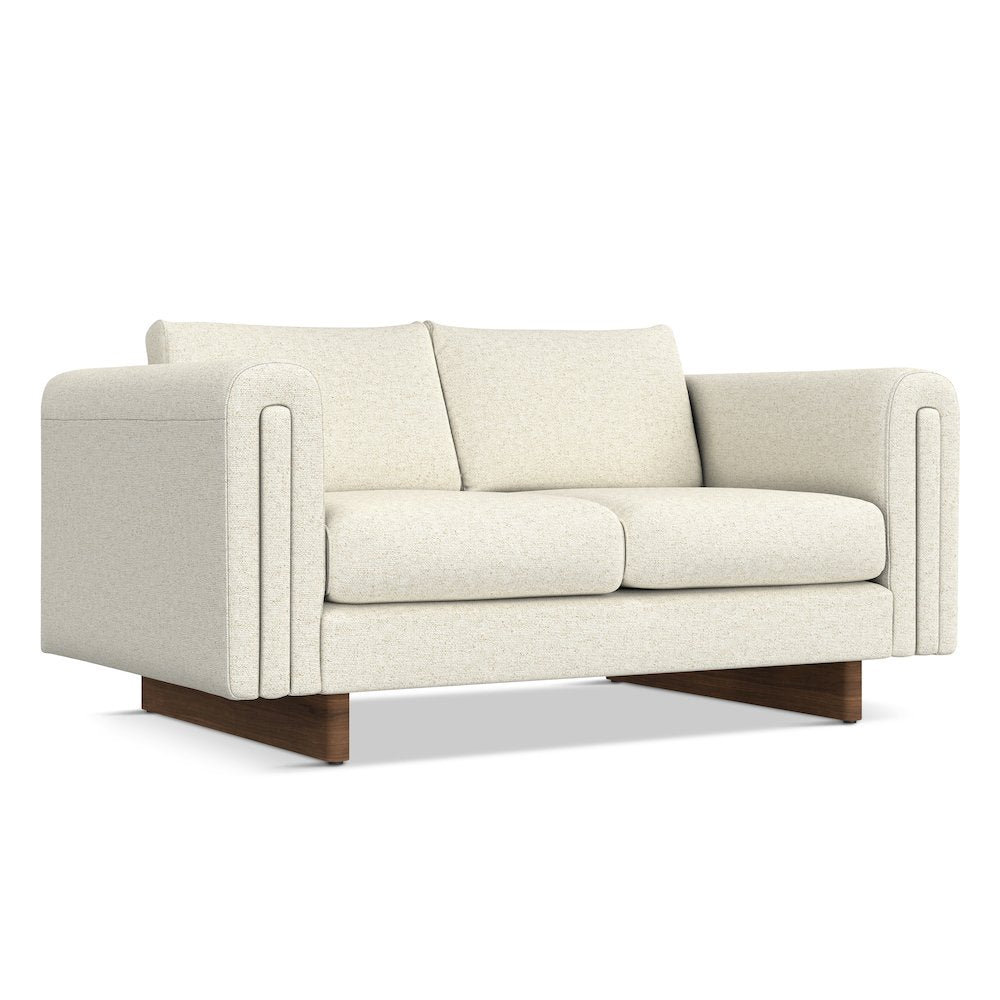 61 inch Wide Contemporary Loveseat Sofa in Ivory Tightly Woven Fabric