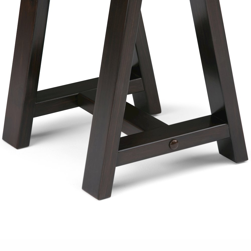Sawhorse Solid Wood Console Sofa Table In Dark Chestnut Brown