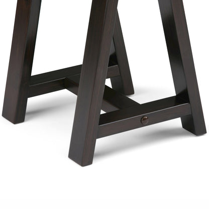 Sawhorse Solid Wood Console Sofa Table In Dark Chestnut Brown