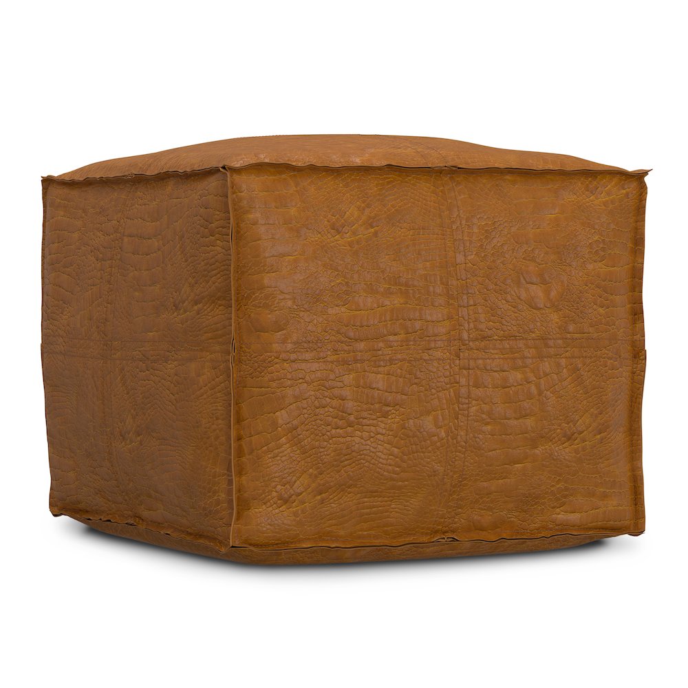 Brody 18 inch Wide Boho Square Pouf in Tan Genuine Leather