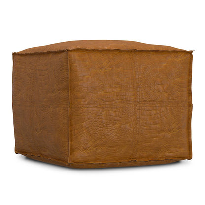 Brody 18 inch Wide Boho Square Pouf in Tan Genuine Leather