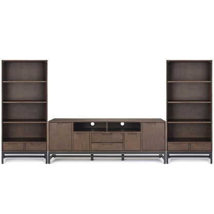 72 inch Wide TV Stand with Two 30 inch Wide Bookcases in Walnut Brown (Set of 3)