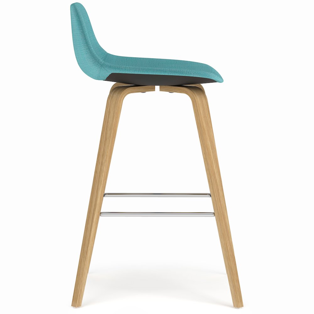 Counter Height Stool (Set Of 2) With Light Wood In Aqua Blue Polyester