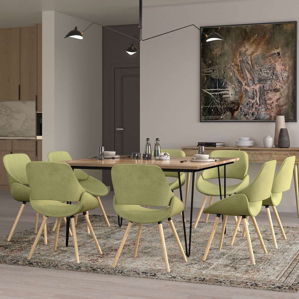 Malden Bentwood Dining Chair With Light Wood In Acid Green Woven Fabric