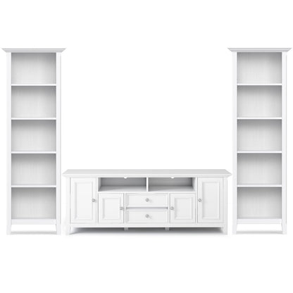 72"W TV Stand with Two 24"W 5 Shelf Bookcases in White (Set of 3)