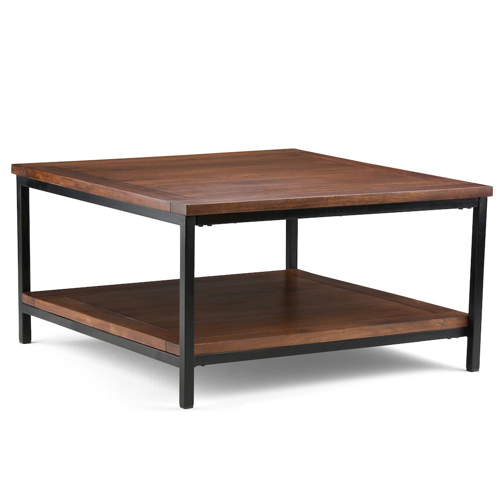 Skyler Solid Mango Wood Square Coffee Table In Dark Cognac Brown