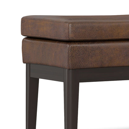 Mid Century Ottoman Bench In Distressed Chestnut Brown Vegan Faux Leather