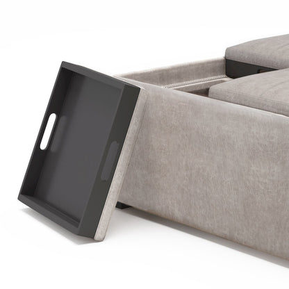 Square Coffee Table Storage Ottoman In Distressed Grey Taupe Vegan Faux Leather