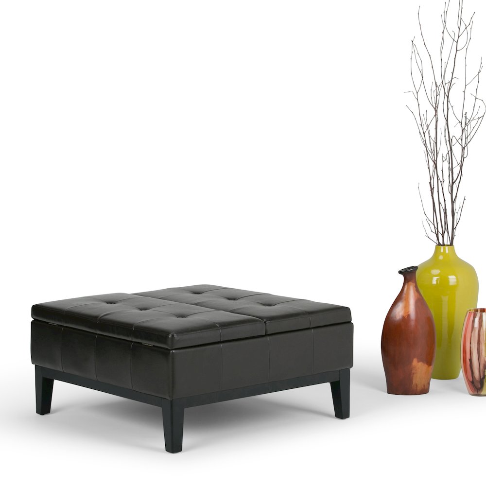 Dover Square Coffee Table Storage Ottoman In Tanners Brown Vegan Faux Leather