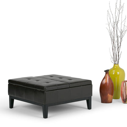 Dover Square Coffee Table Storage Ottoman In Tanners Brown Vegan Faux Leather
