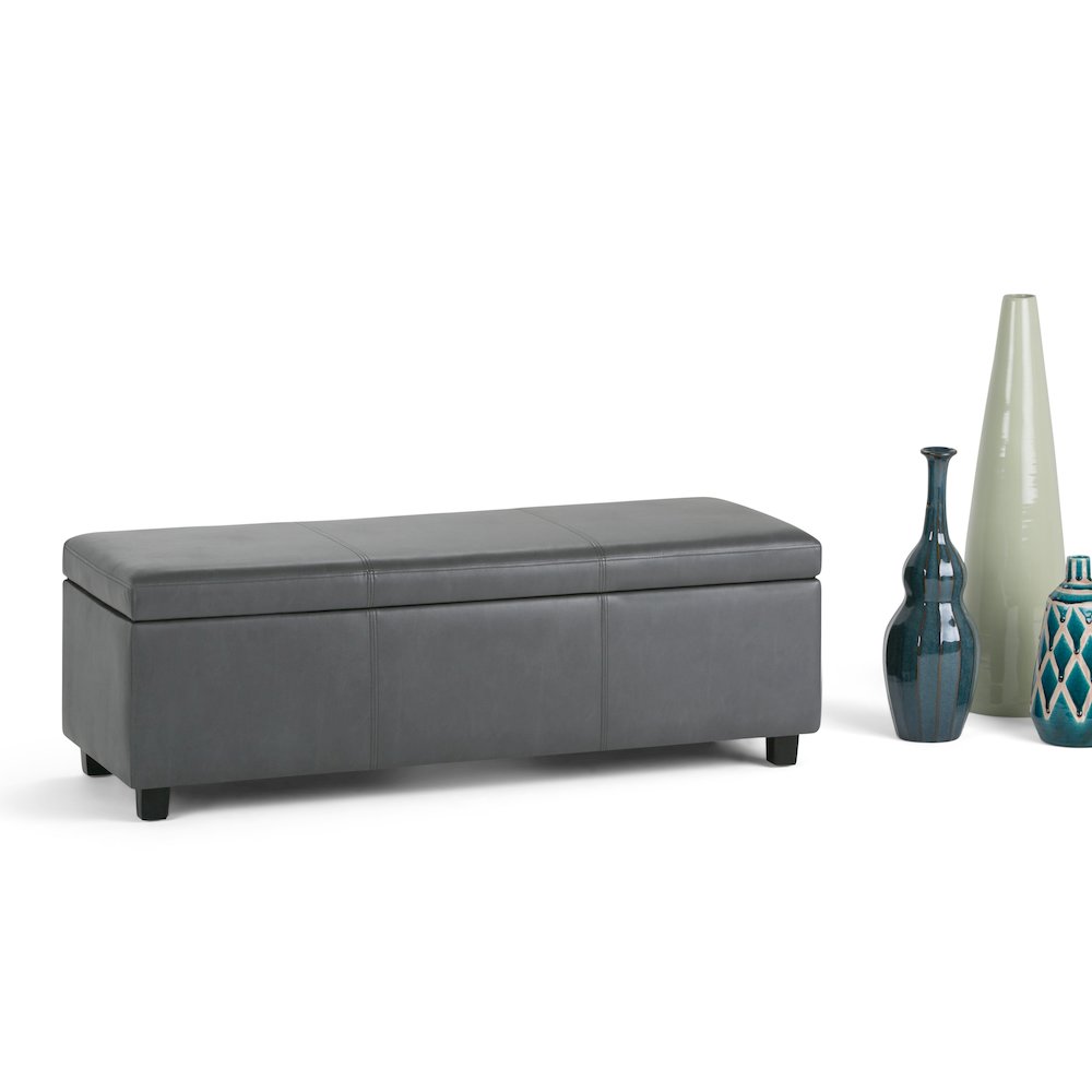 Avalon Storage Ottoman Bench In Stone Grey Vegan Faux Leather