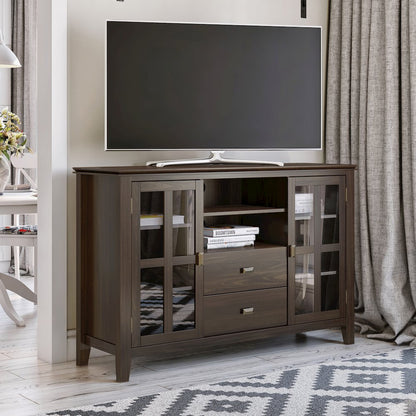 Artisan Solid Wood Tall Tv Media Stand In Tobacco Brown For Tvs Up To 60 Inches