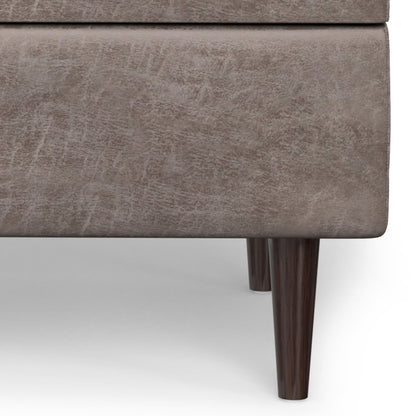 Small Coffee Table Storage Ottoman In Distressed Grey Taupe Vegan Faux Leather