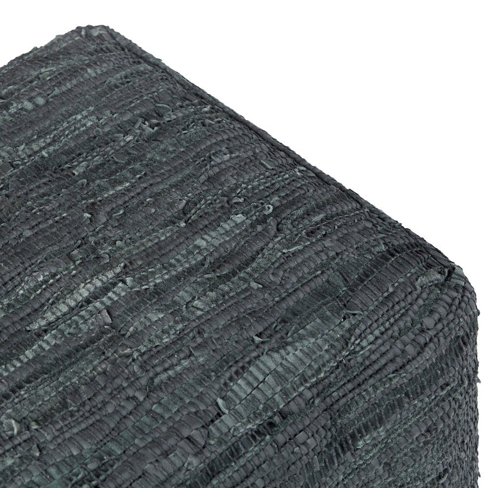 Fredrik Square Pouf In Grey Woven Genuine Leather