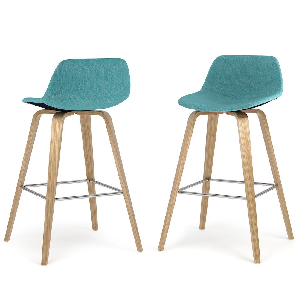 Counter Height Stool (Set Of 2) With Light Wood In Aqua Blue Polyester