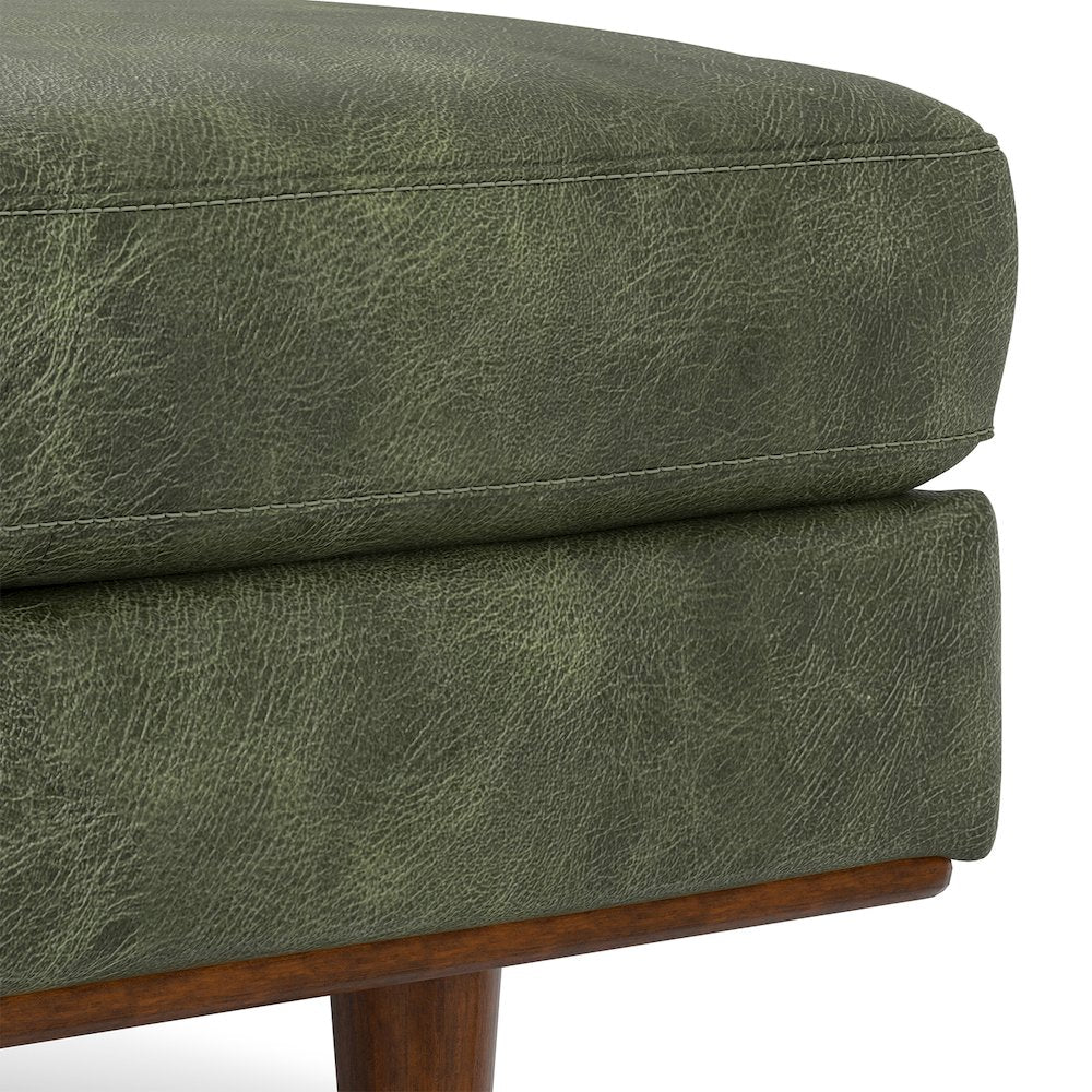 33 Inch Wide Mid-Century Modern Table Ottoman In Moss Green Genuine Leather