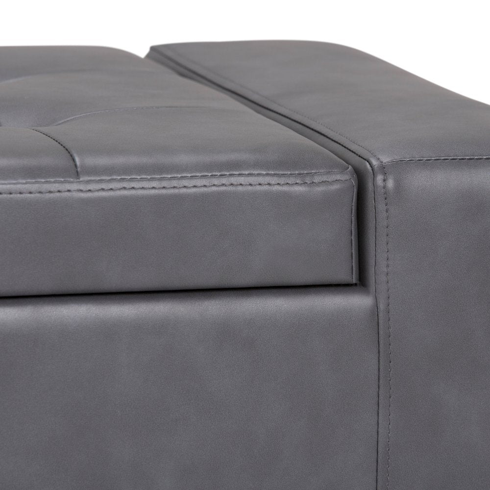 Laredo Large Storage Ottoman In Stone Grey Vegan Faux Leather