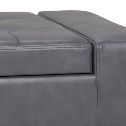 Laredo Large Storage Ottoman In Stone Grey Vegan Faux Leather