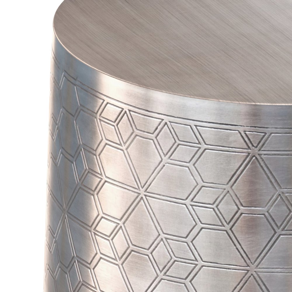 15"W Boho Geometric Pattern Metal Accent Table in Antique Silver Iron, Assembled
