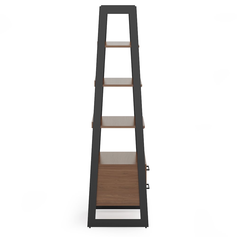 Sawhorse Solid Walnut Veneer and Metal Ladder Shelf with Storage