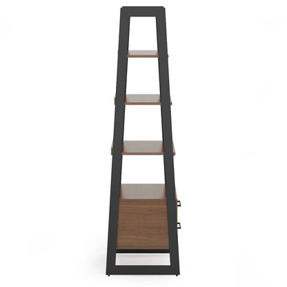 Sawhorse Solid Walnut Veneer and Metal Ladder Shelf with Storage