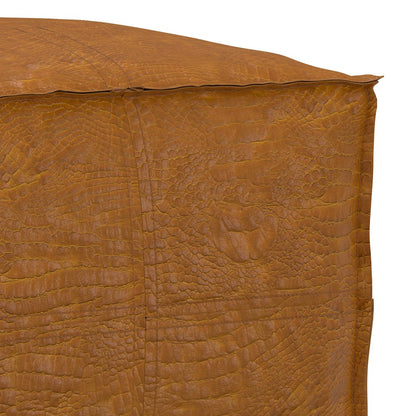 Brody 18 inch Wide Boho Square Pouf in Tan Genuine Leather