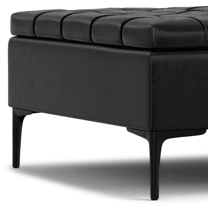 Laura Mid Century Lift Top Storage Ottoman in Midnight Black Vegan Faux Leather