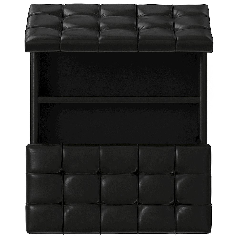 Laura Mid Century Lift Top Storage Ottoman in Midnight Black Vegan Faux Leather