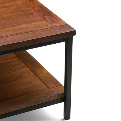 Skyler Solid Mango Wood Square Coffee Table In Dark Cognac Brown