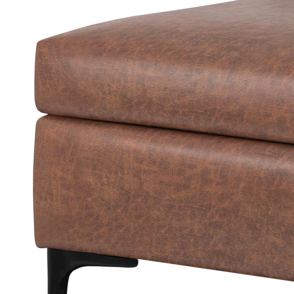 Coffee Table Ottoman In Distressed Saddle Brown Distressed Vegan Faux Leather