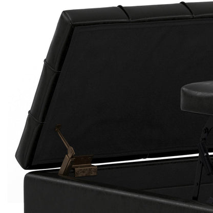 Laura Mid Century Lift Top Storage Ottoman in Midnight Black Vegan Faux Leather