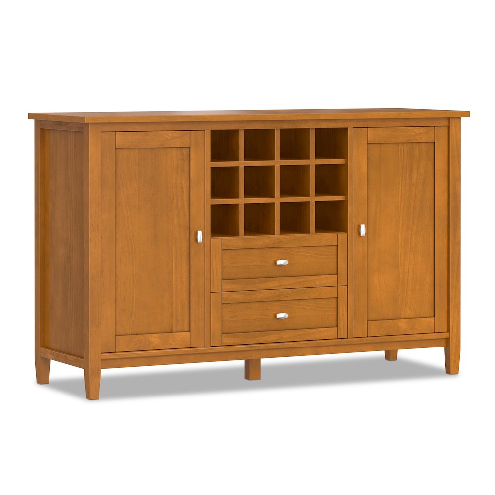 54 inch Wide Transitional Storage Cabinet with Wine Rack in Light Golden Brown