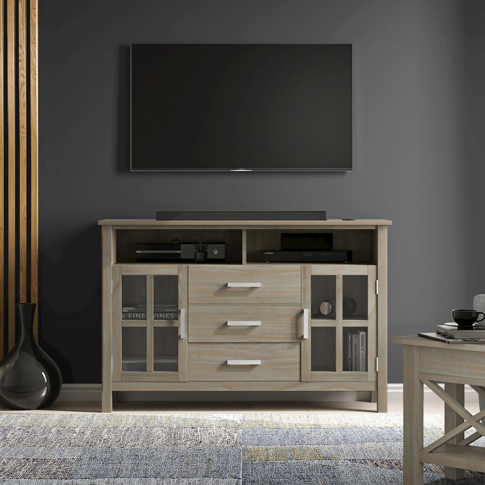 Kitchener SOLID WOOD Tall TV Media Stand in Grey For TVs up to 60 inches