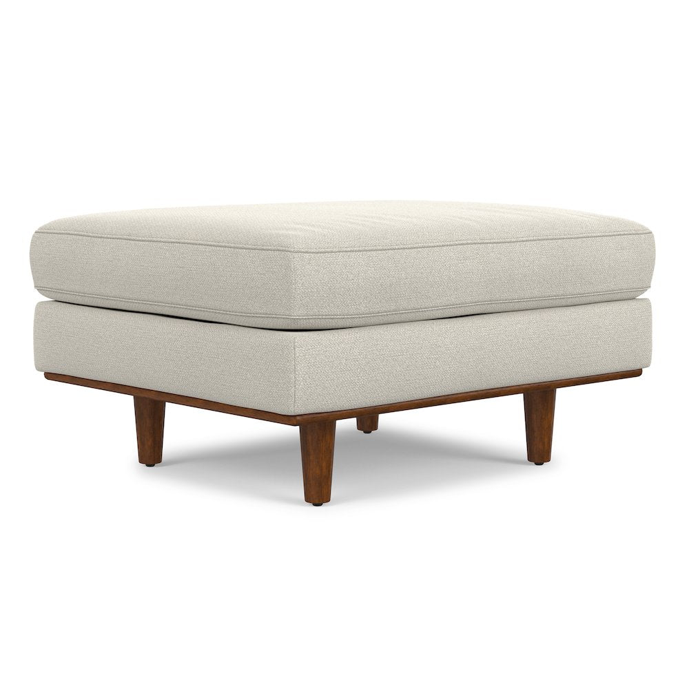 33 inch Wide Mid-Century Modern Table Ottoman in Cream White Woven-Blend Fabric