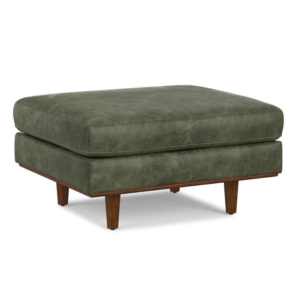 33 Inch Wide Mid-Century Modern Table Ottoman In Moss Green Genuine Leather