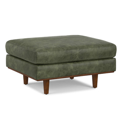33 Inch Wide Mid-Century Modern Table Ottoman In Moss Green Genuine Leather