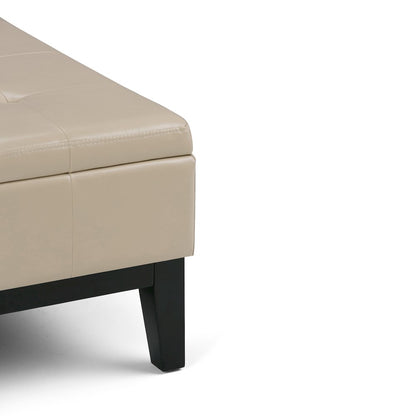 Dover Square Coffee Table Storage Ottoman In Satin Cream Vegan Faux Leather