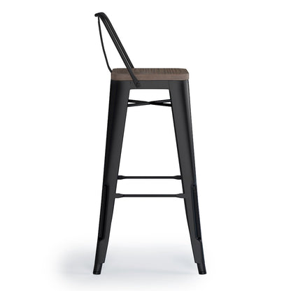 Rayne Solid Elm Wood 30 Inch Metal / Wood Bar Stool (Set Of 2) In Black