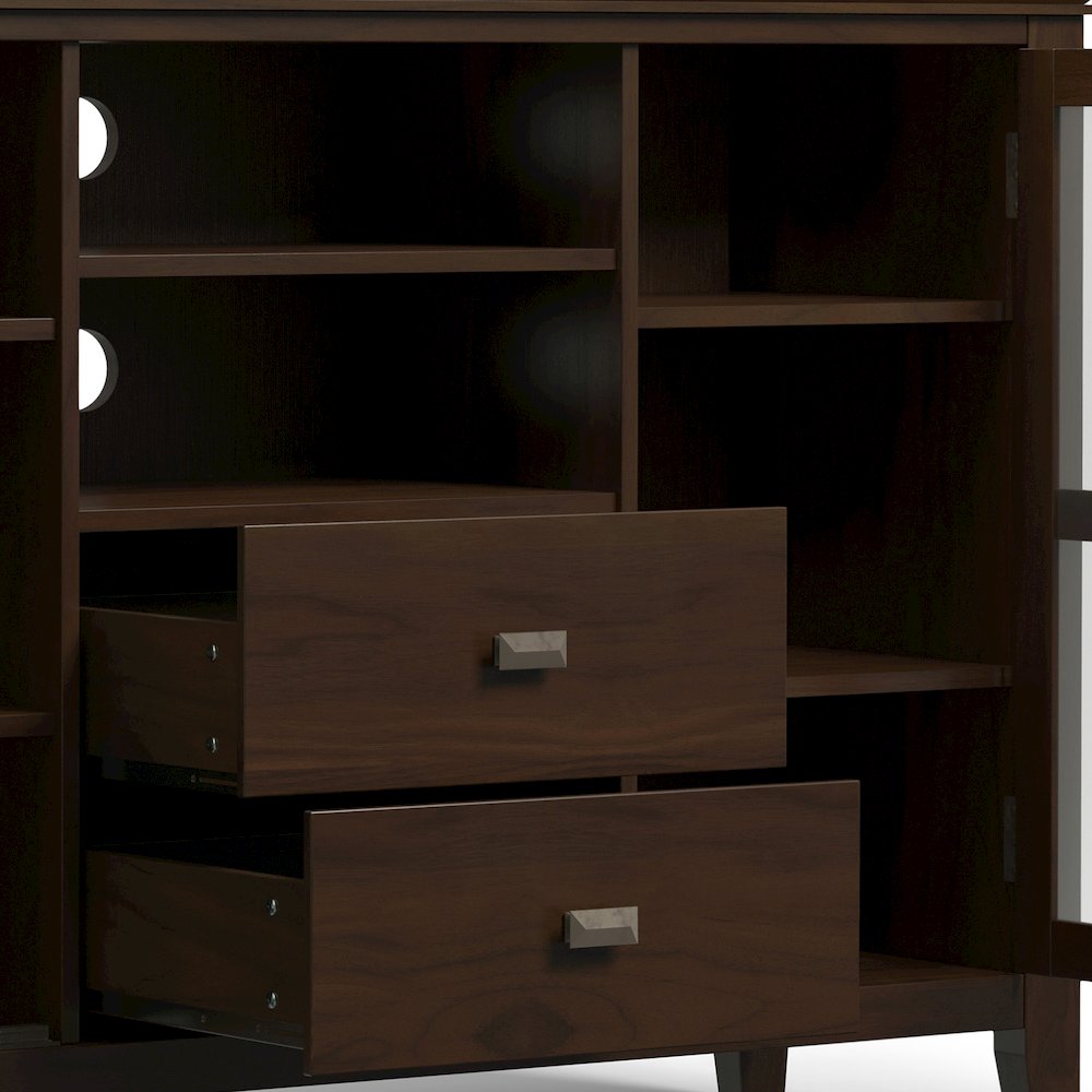 Artisan Solid Wood Tall Tv Media Stand In Tobacco Brown For Tvs Up To 60 Inches