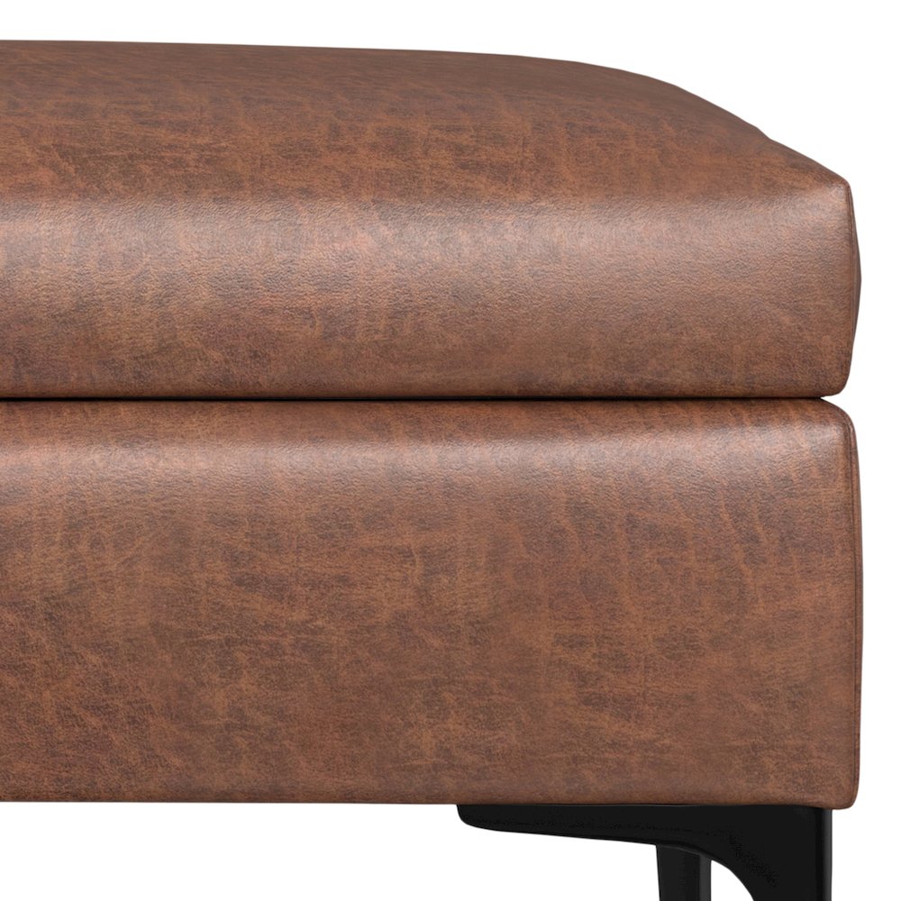 Coffee Table Ottoman In Distressed Saddle Brown Distressed Vegan Faux Leather